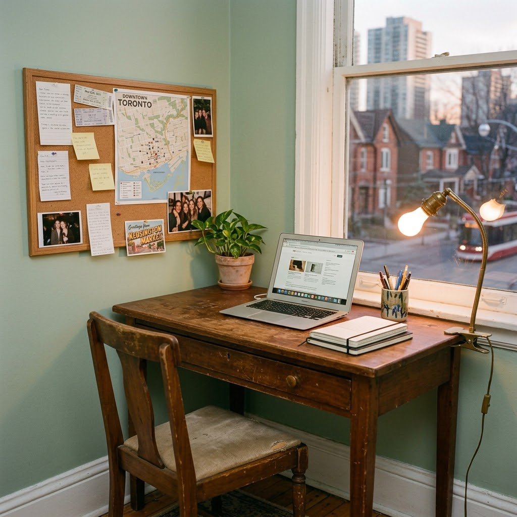 The Thrifted Walnut Desk Corner - student studio idea