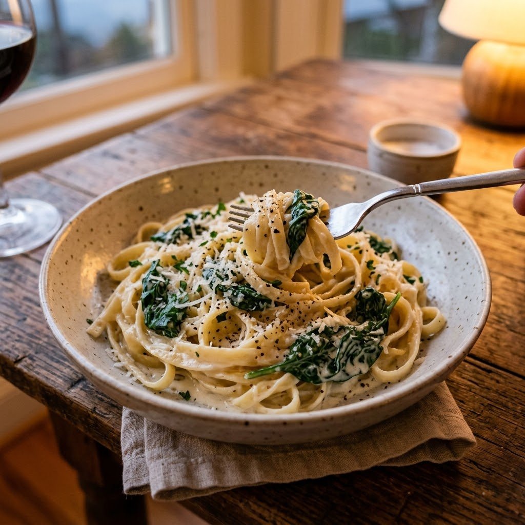 The Creamy Garlic Spinach Pasta